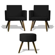 Conjunto 2 Poltronas Decorativas Nina e 1 Puff Redondo Pés Palito Suede VictoriaDecor