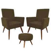 Conjunto 2 Poltronas Decorativas Nina Marrom + Puff - Ws Decor Conjunto 2 Poltronas Decorativas Nina Marrom + Puff - Ws Decor