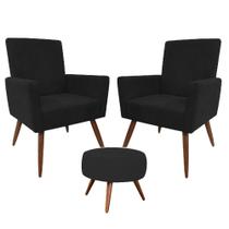 Conjunto 2 Poltronas Decorativas Nina Preta + Puff - Ws Decor Conjunto 2 Poltronas Decorativas Nina Preta + Puff - Ws Decor