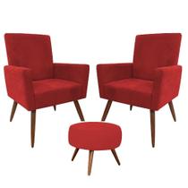 Conjunto 2 Poltronas Decorativas Nina Vermelha + Puff - Ws Decor Conjunto 2 Poltronas Decorativas Nina Vermelha + Puff - Ws Decor