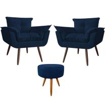 Conjunto 2 Poltronas Decorativas Opala e 1 Puff Redondo Pés Palito Suede Azul Marinho VickyDecor Conjunto 2 Poltronas Decorativas Opala e 1 Puff Redondo Pés Palito Suede Azul Marinho VickyDecor