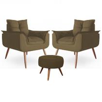 Conjunto 2 Poltronas Decorativas Opala e Puff Marrom Ws Decor Conjunto 2 Poltronas Decorativas Opala e Puff Marrom Ws Decor