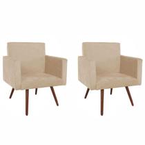 Conjunto 2 Poltronas Decorativas Para Sala Nina Pés Palito Suede Bege Moraes Decor