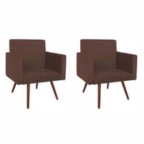 Conjunto 2 Poltronas Decorativas Para Sala Nina Pés Palito Suede Marrom VictoriaDecor