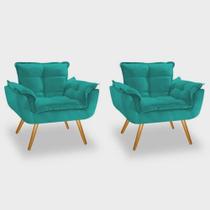 Conjunto 2 Poltronas Decorativas Para Sala Opala Pés Palito Suede Azul Tifany VictoriaDecor