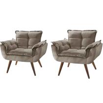 Conjunto 2 Poltronas Decorativas Para Sala Opala Pés Palito Suede Capuccino Moraes Decor