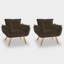 Conjunto 2 Poltronas Decorativas Para Sala Opala Pés Palito Suede Marrom VictoriaDecor