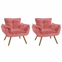 Conjunto 2 Poltronas Decorativas Para Sala Opala Pés Palito Suede Rosê VictoriaDecor