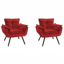 Conjunto 2 Poltronas Decorativas Para Sala Opala Pés Palito Suede Vermelho Moraes Decor