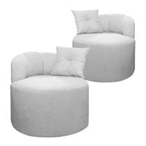 Conjunto 2 Poltronas Decorativas Plaza Linho Bouclê Cinza