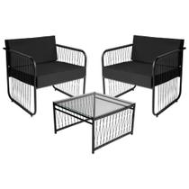 Conjunto 2 Poltronas e 1 Mesa de Centro Córdova em Aço Carbono e Fibra Sintética Acesse Móveis