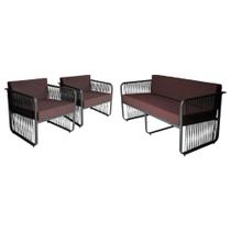 Conjunto 2 Poltronas e 1 Namoradeira para Área Externa Santiago em Alumínio e Corda Náutica Acesse Móveis