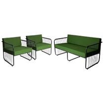 Conjunto 2 Poltronas e 1 Namoradeira para Sala de Estar Córdova em Aço Carbono e Fibra Sintética Acesse Móveis