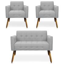 Conjunto 2 Poltronas e 1 Namoradeira Pés Palito Karen Linho Cinza G19 - Gran Belo Conjunto 2 Poltronas e 1 Namoradeira Pés Palito Karen Linho Cinza G19 - Gran Belo