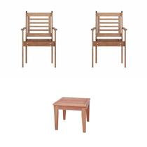 Conjunto 2 Poltronas Empilháveis e Mesa de Centro Madeira Maciça Conjunto 2 Poltronas Empilháveis e Mesa de Centro Madeira Maciça