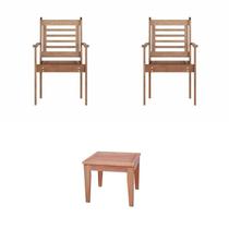 Conjunto 2 Poltronas Empilháveis e Mesa de Centro Madeira Maciça Marrom