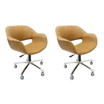 Conjunto 2 Poltronas Escritório Eduarda cor Caramelo com regulagem de altura