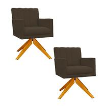 Conjunto 2 Poltronas Estofadas Base Giratória De Madeira Cecília Suede Marrom - DL DECOR Conjunto 2 Poltronas Estofadas Base Giratória De Madeira Cecília Suede Marrom - DL DECOR