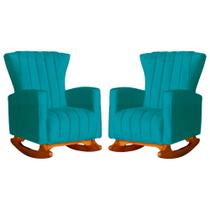 Conjunto 2 Poltronas Estofadas de Balanço Melinda Suede Azul Turquesa - LM DECOR