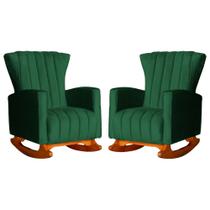 Conjunto 2 Poltronas Estofadas de Balanço Melinda Veludo Verde - LM DECOR Conjunto 2 Poltronas Estofadas de Balanço Melinda Veludo Verde - LM DECOR