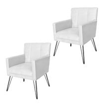 Conjunto 2 Poltronas Estofadas Para Clínica Pés de Ferro Onix Suede Branco - DL Decor