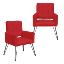 Conjunto 2 Poltronas Estofadas Para Consultório Pés de Ferro Camila Corano Vermelho - LM DECOR