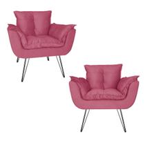 Conjunto 2 Poltronas Estofadas Para Escritório Pés de Ferro Opala Suede Rosa Barbie - DL Decor