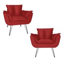 Conjunto 2 Poltronas Estofadas Para Escritório Pés de Ferro Opala Suede Vermelho - DL Decor