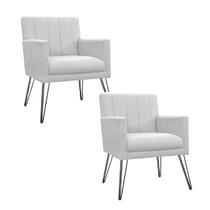 Conjunto 2 Poltronas Estofadas Para Recepção Pés de Ferro Cecília Suede Branco - INCASA DECOR