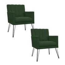 Conjunto 2 Poltronas Estofadas Para Recepção Pés de Ferro Cecília Suede Verde - LM DECOR