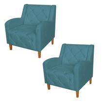 Conjunto 2 Poltronas Estofadas Para Sala De Estar Munique Suede Azul Turquesa - LM DECOR