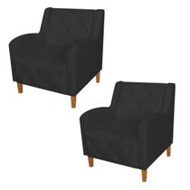 Conjunto 2 Poltronas Estofadas Para Sala De Estar Munique Suede Preto - LM DECOR