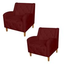 Conjunto 2 Poltronas Estofadas Para Sala De Estar Munique Suede Vermelho Bordô - LM DECOR