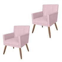 Conjunto 2 Poltronas Estofadas Pés Palito Sala de Visitas Onix Corano Rosa Bebe - LM DECOR