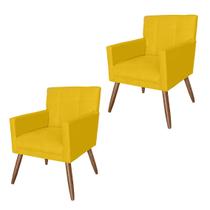 Conjunto 2 Poltronas Estofadas Pés Palito Sala de Visitas Onix Suede Amarelo - DL Decor