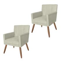Conjunto 2 Poltronas Estofadas Pés Palito Sala de Visitas Onix Suede Bege - LM DECOR