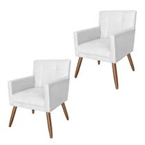 Conjunto 2 Poltronas Estofadas Pés Palito Sala de Visitas Onix Suede Branco - LM DECOR