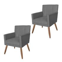Conjunto 2 Poltronas Estofadas Pés Palito Sala de Visitas Onix Suede Cinza - LM DECOR