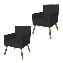 Conjunto 2 Poltronas Estofadas Pés Palito Sala de Visitas Onix Suede Preto - LM DECOR