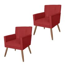 Conjunto 2 Poltronas Estofadas Pés Palito Sala de Visitas Onix Suede Vermelho - LM DECOR