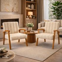 Conjunto 2 Poltronas Haley Tecido Boucle Estrutura Madeira Maciça Para Recepção Sala De Estar cor:bege Conjunto 2 Poltronas Haley Tecido Boucle Estrutura Madeira Maciça Para Recepção Sala De Estar cor:bege