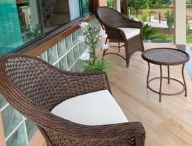 Conjunto 2 Poltronas Jogo Fibra Sintética Junco Vime Varanda, Branco Conjunto 2 Poltronas Jogo Fibra Sintética Junco Vime Varanda, Branco