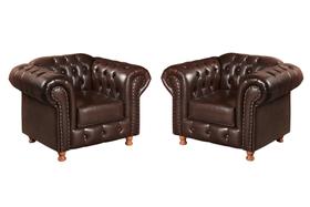 Conjunto 2 Poltronas Luis Xv Chesterfield Vintage Molas Ensacadas Marrom Café