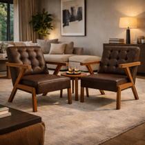 Conjunto 2 Poltronas material sintético Zara Capitone Moderna Decorativa Braços Assimétricos 64cm Para Sala Escritório cor:marrom Conjunto 2 Poltronas material sintético Zara Capitone Moderna Decorativa Braços Assimétricos 64cm Para Sala Escritório cor:marrom