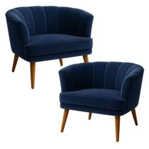 Conjunto 2 Poltronas Moderna para Sala de Estar Estofada Tecido Veludo Resistente Pés de Madeira