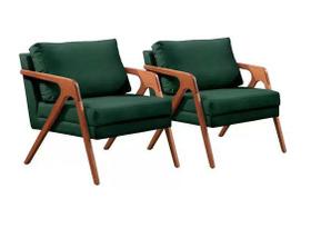 Conjunto - 2 Poltronas Mona Luxo Madeira Maciça Castellar Veludo Verde - TH Decor