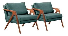 Conjunto 2 Poltronas Mona Luxo Madeira Maciça Linho Azul