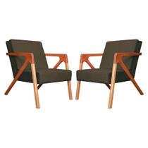 Conjunto 2 Poltronas Monalisa Com Braços de Madeira Corano Marrom - LM DECOR Conjunto 2 Poltronas Monalisa Com Braços de Madeira Corano Marrom - LM DECOR