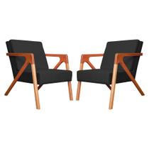 Conjunto 2 Poltronas Monalisa Com Braços de Madeira Corano Preto - LM DECOR Conjunto 2 Poltronas Monalisa Com Braços de Madeira Corano Preto - LM DECOR
