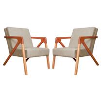Conjunto 2 Poltronas Monalisa Com Braços de Madeira Suede Cappuccino - LM DECOR Conjunto 2 Poltronas Monalisa Com Braços de Madeira Suede Cappuccino - LM DECOR